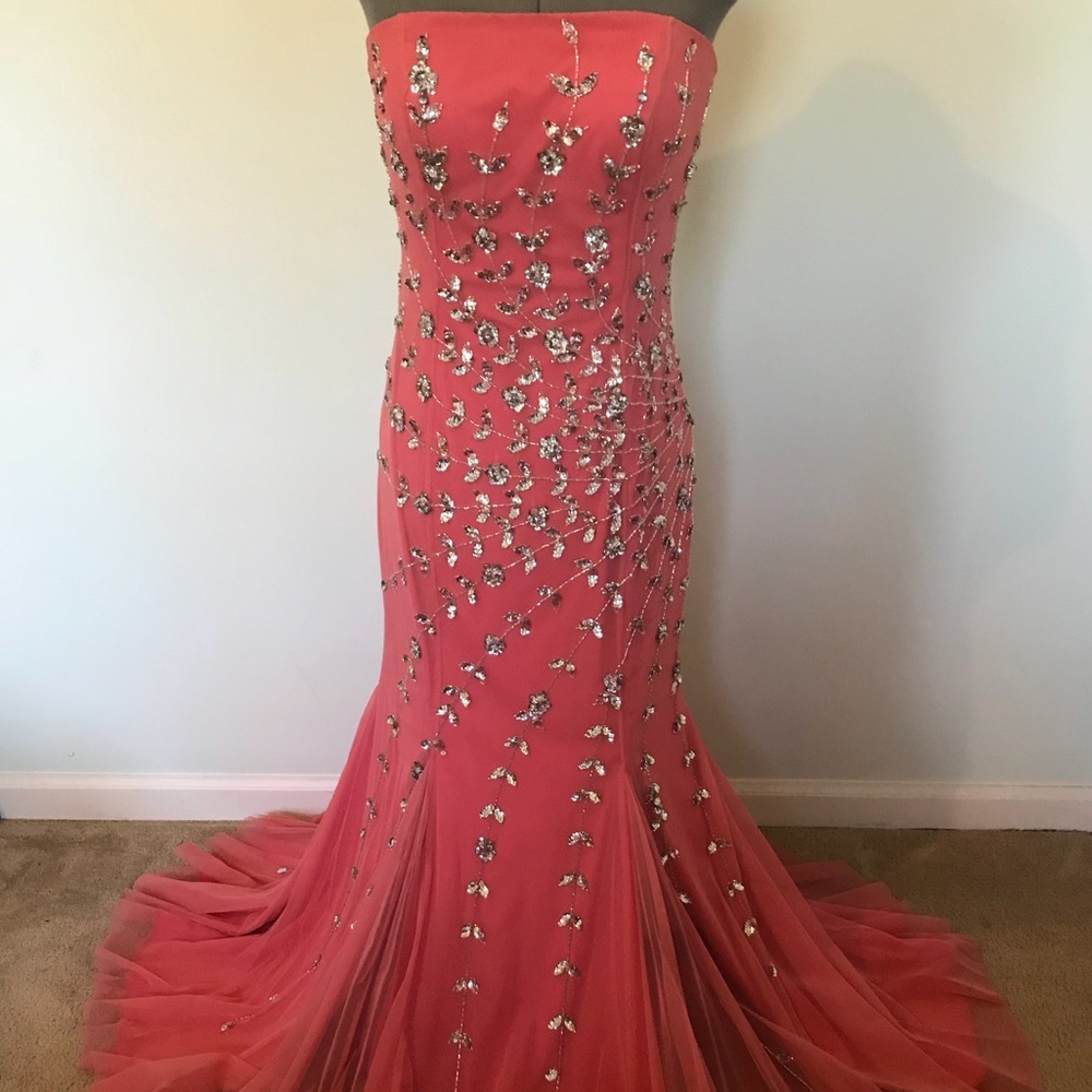 Strapless Coral Prom Dress